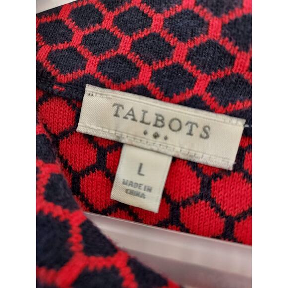 Talbots Sweater Y2K Career Boat Neck Red & Navy Jacquard Knit Women Size L - Picture 3 of 8